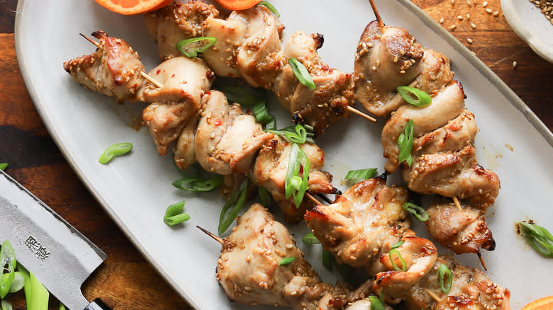 Baked sesame soy chicken skewers