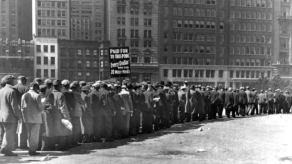 Colas de desempleados durante la Gran Depresión.