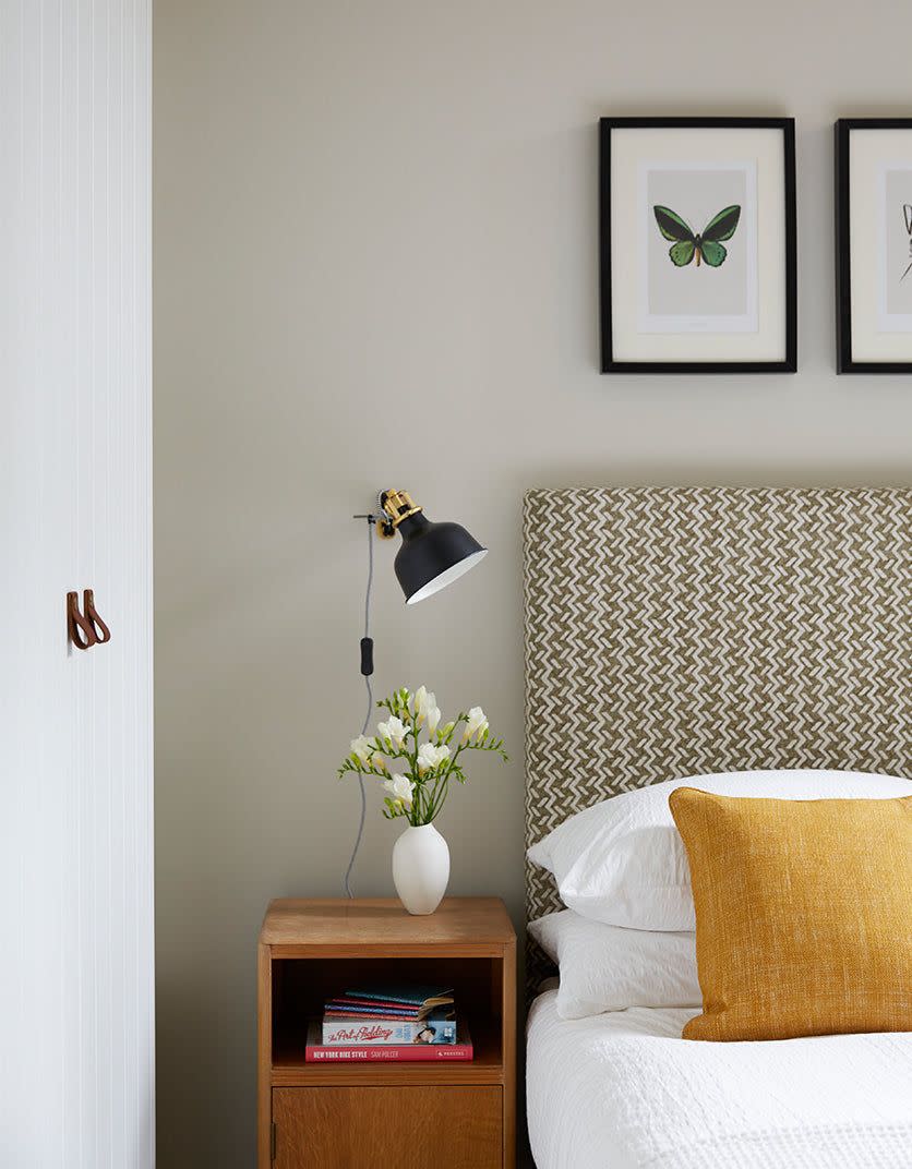 <p>Greige is very susceptible to the influence of other colours – the shades and tones used near or next to it will dictate if it leans cooler or warmer. Here, pairing a greige wall with ochre and gold brings out its warmer side – a great choice in a <a href="https://www.housebeautiful.com/uk/decorate/bedroom/g31/bedroom-decorating-ideas/" rel="nofollow noopener" target="_blank" data-ylk="slk:bedroom;elm:context_link;itc:0;sec:content-canvas" class="link ">bedroom</a>. <br></p><p>Pictured: <a href="https://mylands.com/products/alderman" rel="nofollow noopener" target="_blank" data-ylk="slk:Alderman™ No.60 at Mylands;elm:context_link;itc:0;sec:content-canvas" class="link ">Alderman™ No.60 at Mylands</a></p>