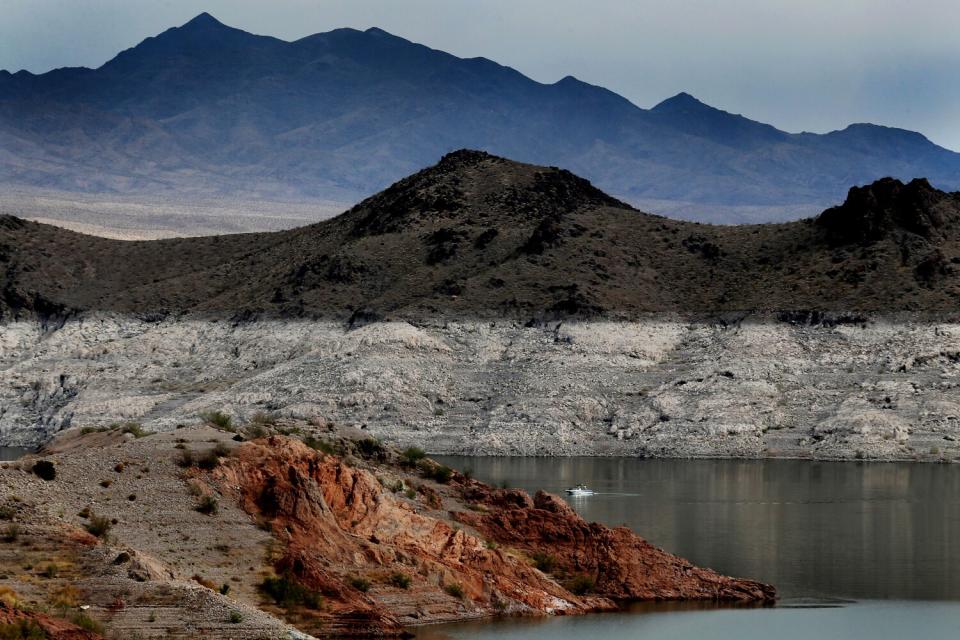 A landscape shows low water levels.