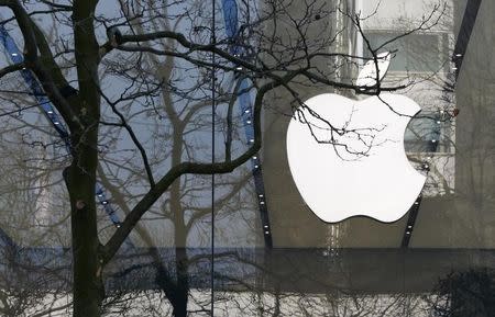 An Apple logo is seen at the entrance of an Apple Store in downtown Brussels, Belgium March 10, 2016. REUTERS/Yves Herman