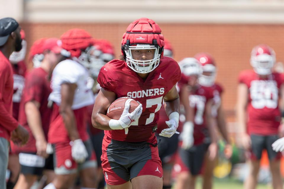 OU defensive back Jayden Rowe goes through drills during a recent practice in Norman.