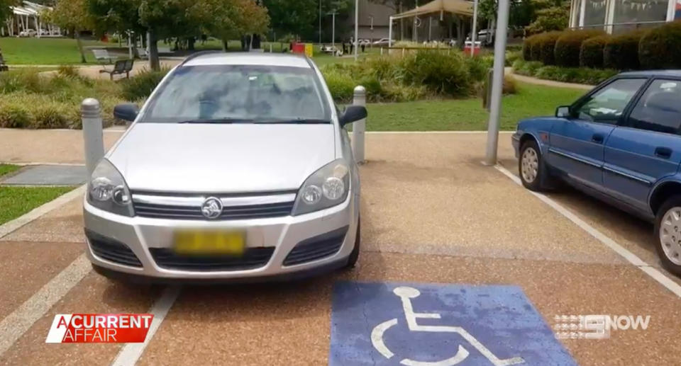 Doria Coral's car in the disabled parking space, for which she received a fine. 