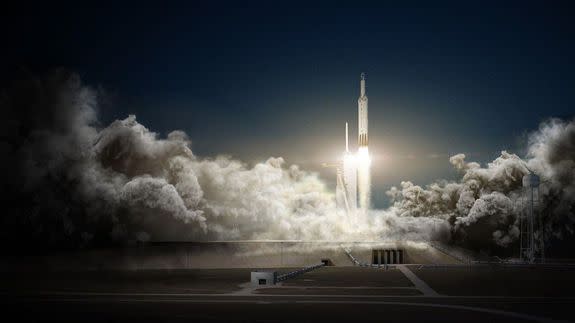 Artist's illustration of the Falcon Heavy rocket.