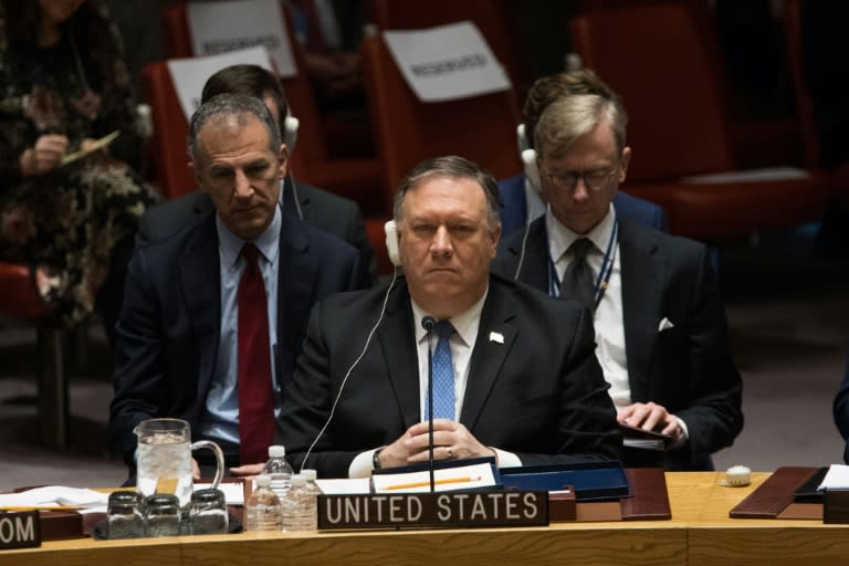 Le secrétaire d'Etat américain Mike Pompeo lors d'une réunion du Conseil de sécurité de l'ONU sur l'Iran, à New York, le 12 décembre 2018