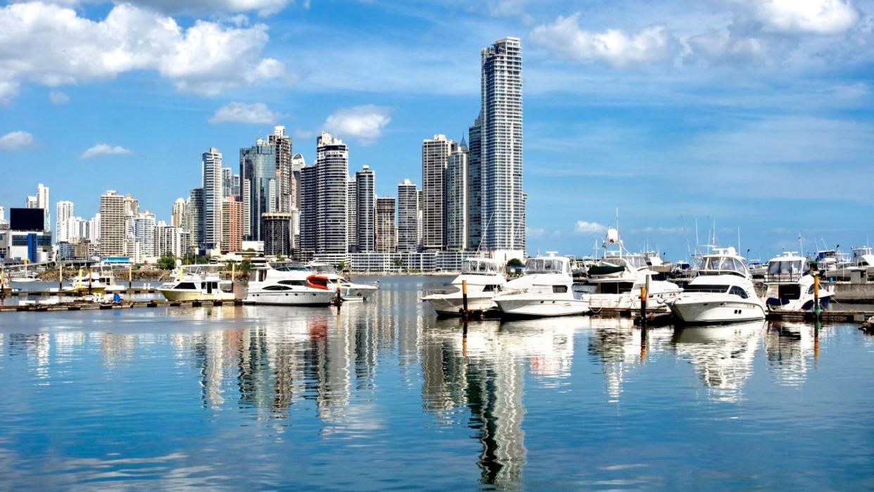 Panama City coast and reflection