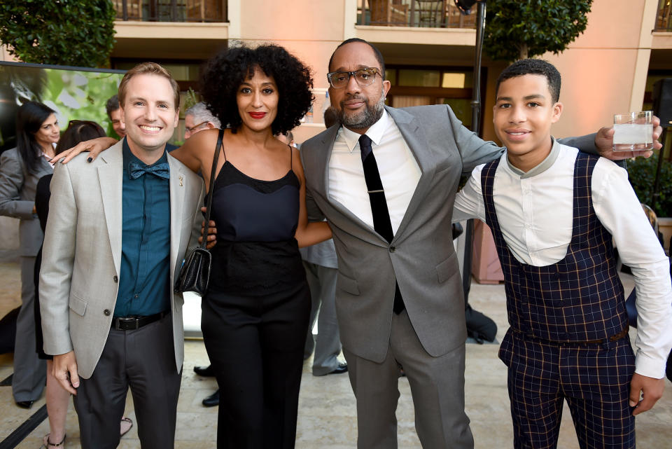 Television Academy President and COO Maury McIntyre, from left, Tracee Ellis Ross, Kenya Barris and Marcus Scribner attend the 8th annual Television Academy Honors at the Montage hotel on Wednesday, May 27, 2015, in Beverly Hills, Calif. (Photo by Jordan Strauss/Invision for the Television Academy/AP Images)