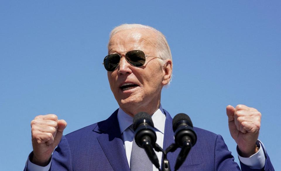 PHOTO: President Joe Biden speaks, as he announces a preliminary agreement with Intel for a major CHIPS and Science Act award, during a visit to the Intel Ocotillo Campus, in Chandler, Ariz., March 20, 2024. (Kevin Lamarque/Reuters, FILE)