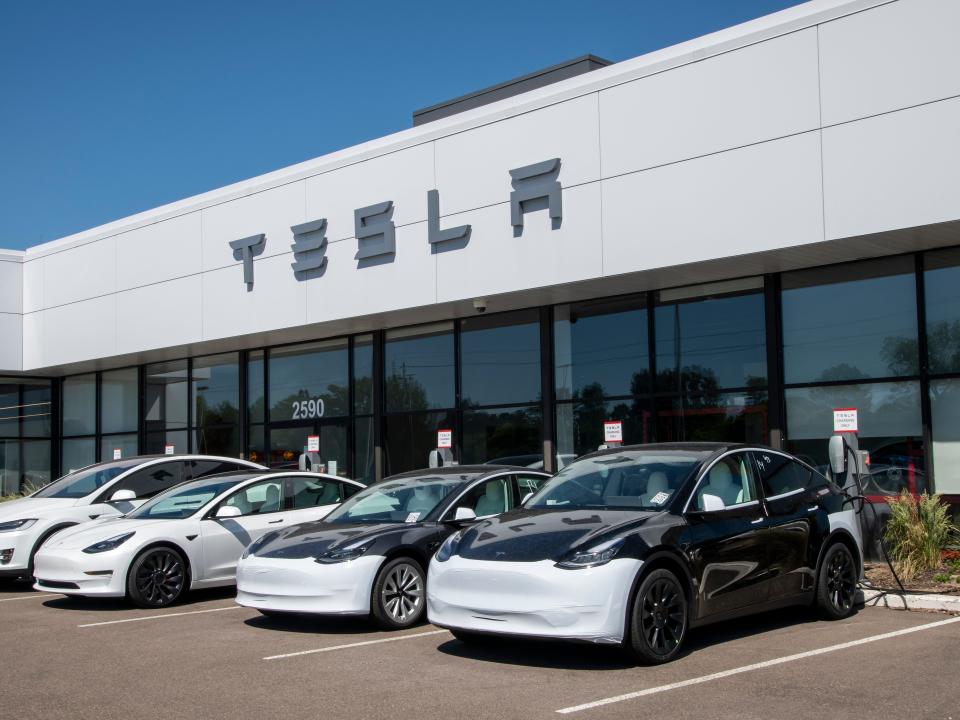 A Tesla car dealership in Maplewood, Minnesota.