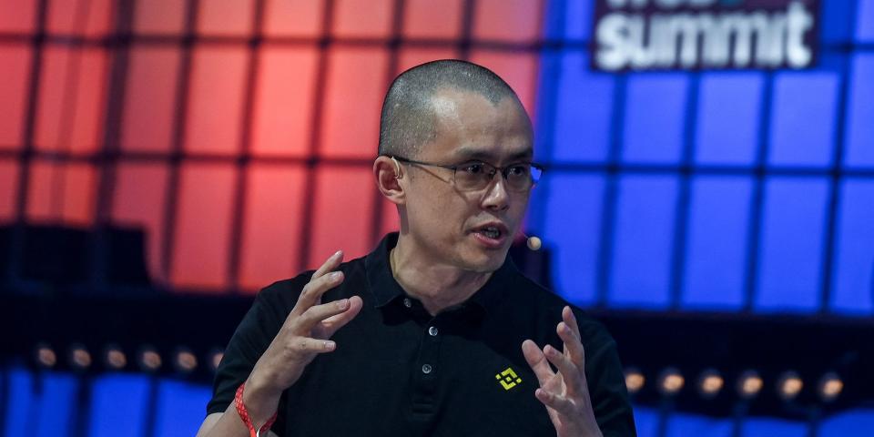 Binance Co-Founder and CEO Changpeng Zhao delivers a speech at the opening event of Europe's largest tech conference, the Web Summit, in Lisbon on November 1, 2022.