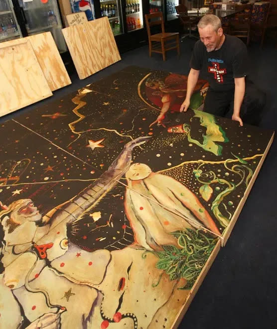 Before the venerable bar was demolished, artist Rich Marcks took charge of saving "The Sistine Chukker," a 16-panel psychedelic re-imagining of Michelangelo, painted by artist Tom Bradford in 1974, to pay off his bar tab.