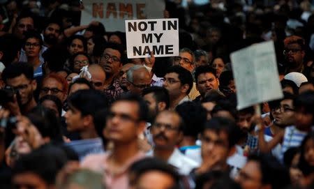 People protest against the recent cases of mob lynching of Muslims who were accused of possessing beef, in New Delhi, June 28, 2017. REUTERS/Cathal McNaughton