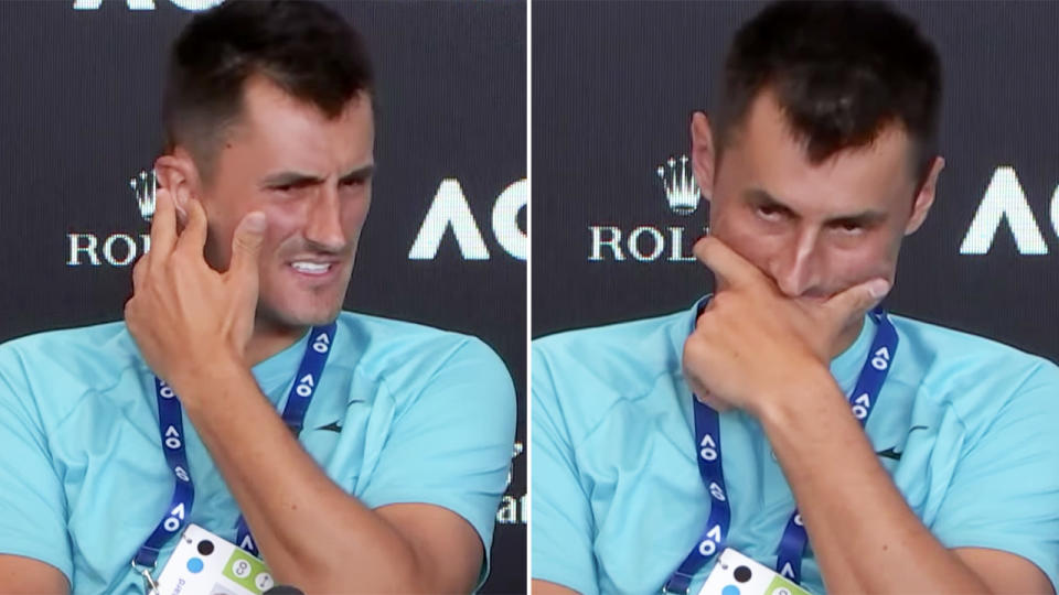 Bernard Tomic, pictured here in his post-match press conference at the Australian Open.