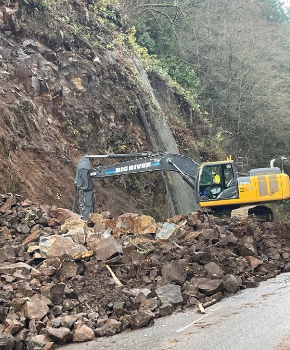 A mudslide along U.S. Route 30, a highway located between the Oregon cities of Portland and Astoria. Dec. 2, 2022.  / Credit: Oregon Department of Transportation/Twitter