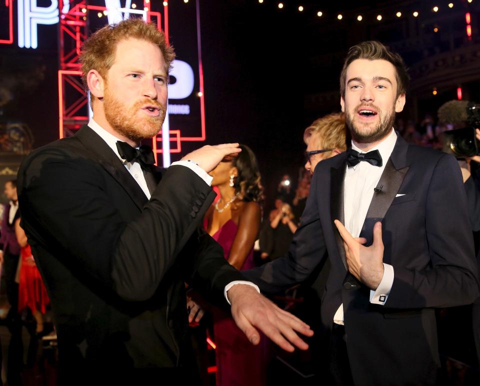 Jack Whitehall and Prince Harry at the 2015 Royal Variety Performance. <em>Copyright [REX/Shutterstock]</em>