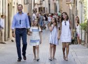 <p>Queen Letizia and King Felipe have two daughters, 12-year-old Leonor and 10-year-old Sofia, who are first and second in line, respectively, to the throne. In November 2017, Princess Leonor sat for her first official solo portrait ahead of her birthday. When she ascends the throne after the father, Leonor will become Spain’s first queen regent since Isabella II in 1833. Here are Leonor, Sofia, and their parents vacationing in Mallorca in August 2017. Don’t they look like they just finished shooting a J. Crew commercial? </p>