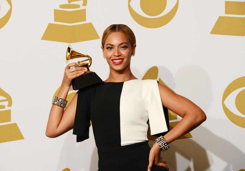 Singer Beyonce, winner of Best Traditional R&B Performance, poses in the press room at the 55th Annual GRAMMY Awards at Staples Center on Feb. 10, 2013, in Los Angeles, California.
