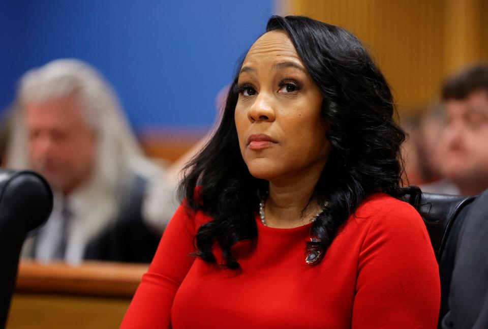 Fulton County District Attorney Fani Willis arrives for the final arguments in her disqualification hearing at the Fulton County Courthouse on March 1, 2024, in Atlanta. Fulton County Superior Judge Scott McAfee is considering a motion to disqualify Willis over her romantic relationship with Special Prosecutor Nathan Wade, whom she appointed as special prosecutor in the election interference charges against former President Donald Trump.