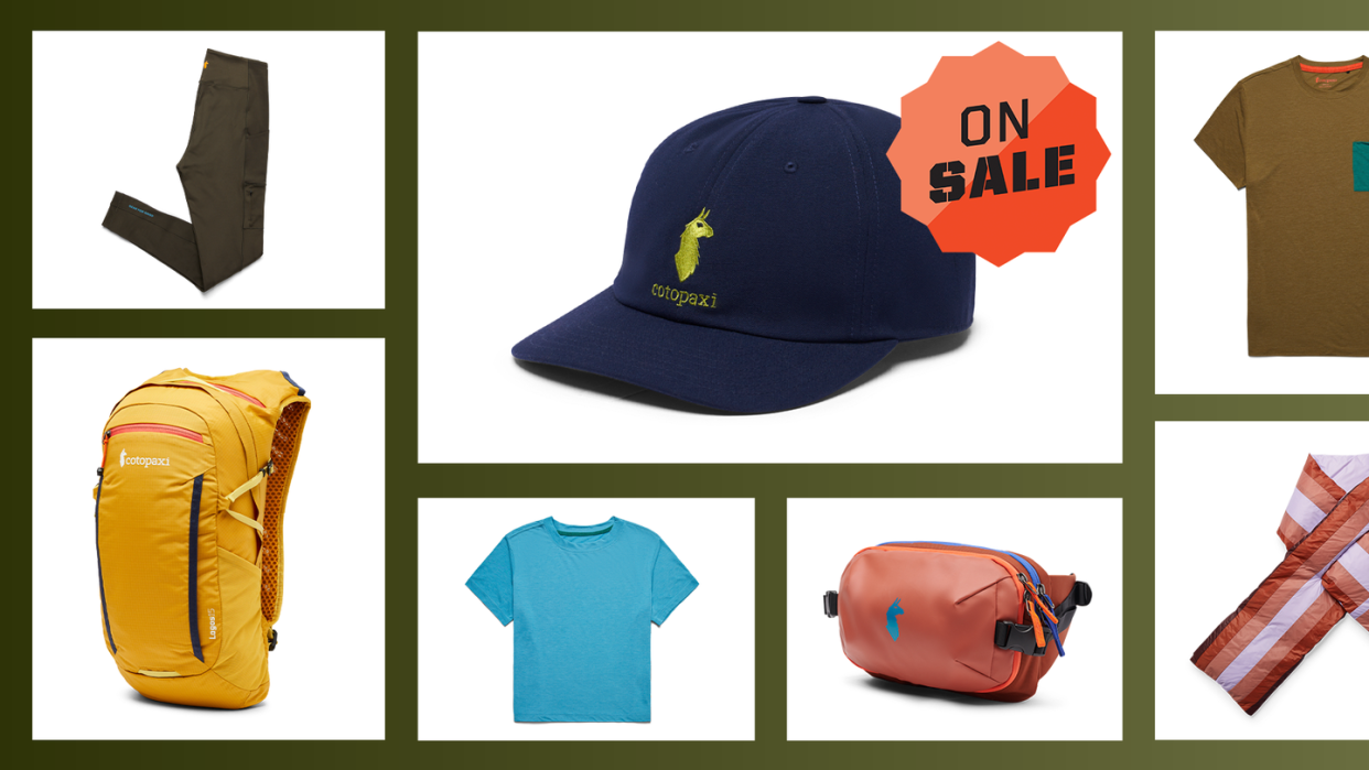 cotopaxi leggings, hat, tshirts, scarf, hip pack, backpack, on sale