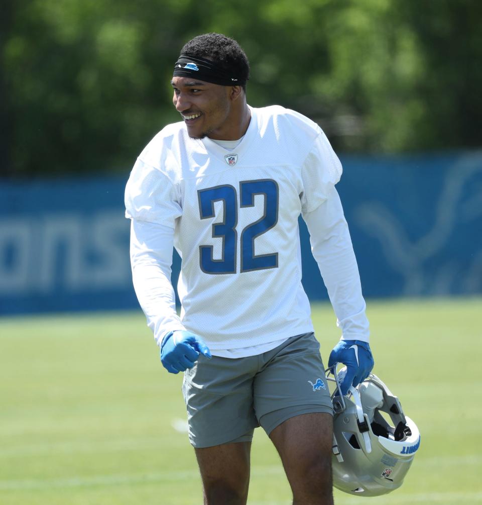 Lions defensive back Brian Branch walks off the field after OTAs on Thursday, May 25, 2023, in Allen Park.