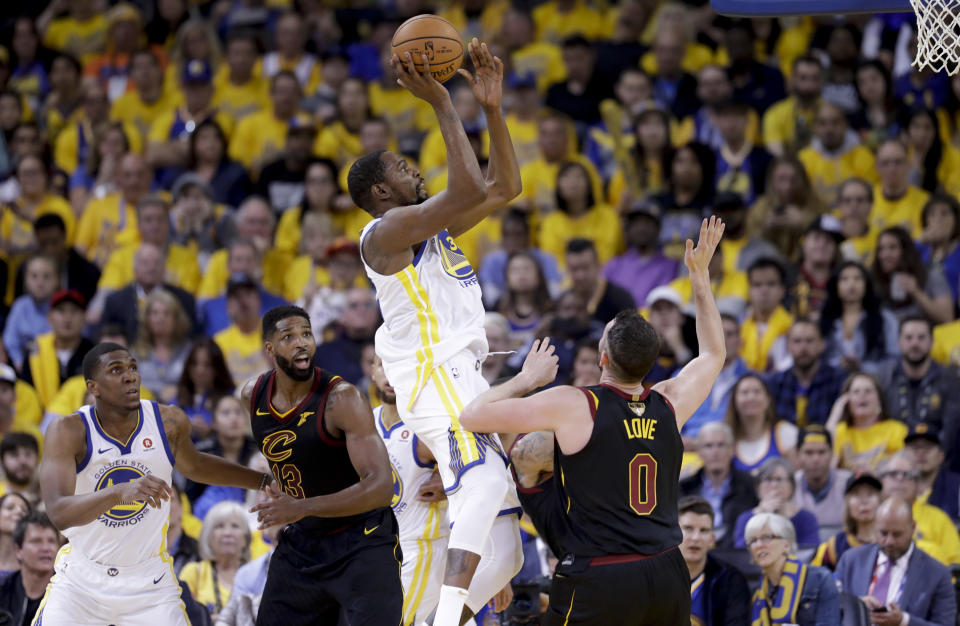 It wasn’t pretty, but the Warriors still managed to open the 2018 NBA Finals with a win. (AP Photo)