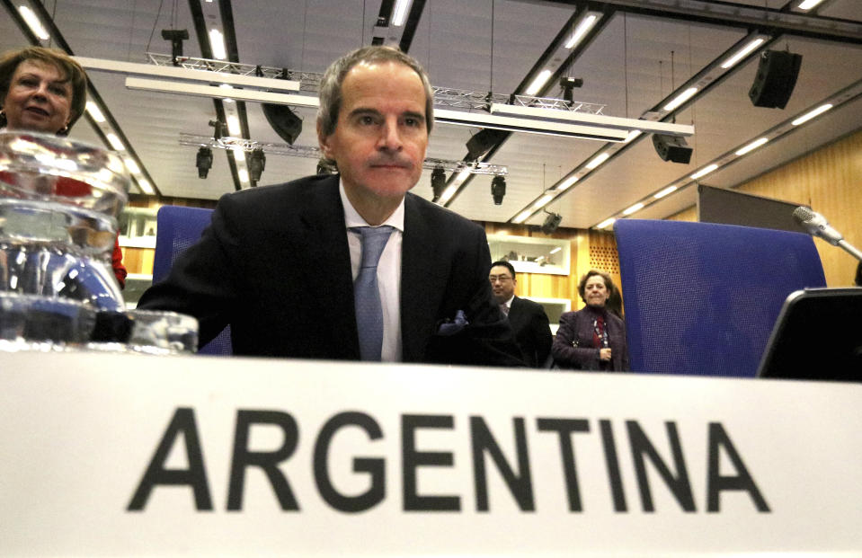 The designated director general of International Atomic Energy Agency, IAEA, Rafael Mariano Grossi from Argentina, waits for the start for general confernce of the IAEA, at the International Center in Vienna, Austria, Monday, Dec. 2, 2019. (AP Photo/Ronald Zak)