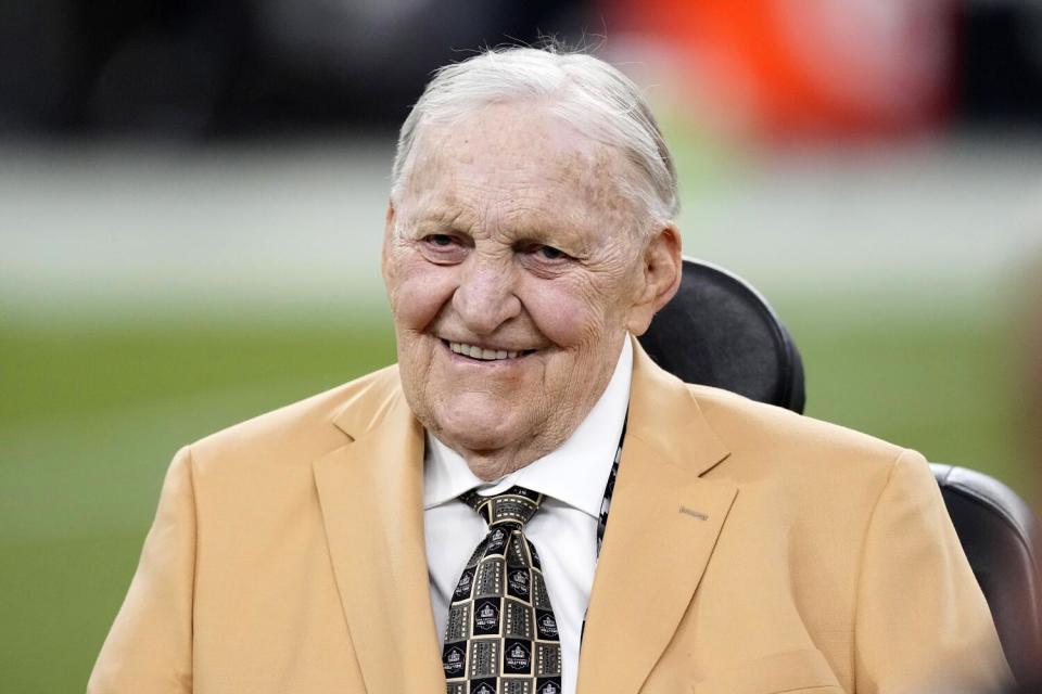 Hall of Famer Jim Otto smiles before an NFL football game between the Raiders and the Pittsburgh Steelers.