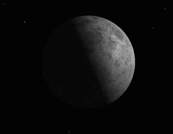 Simulated view of the moon on Wednesday (June 24, 2015). The terminator is the line separating darknes and light.