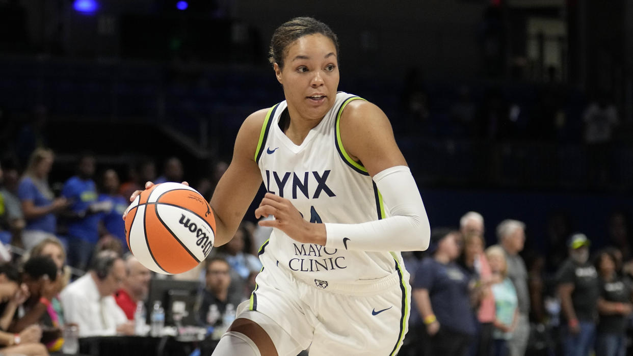Minnesota Lynx forward Napheesa Collier was key to the Game 2 win, and the Lynx will need her at full strength to pull off the first-round series win. (AP Photo/Tony Gutierrez)