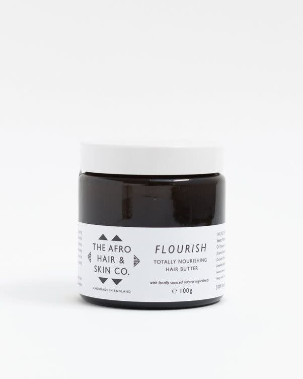 <p><a rel="nofollow noopener" href="https://www.theafrohairandskincompany.co.uk/products/flourish-totally-nourishing-hair-butter-100g" target="_blank" data-ylk="slk:BUY;elm:context_link;itc:0;sec:content-canvas" class="link ">BUY</a></p><p>The Afro Hair & Skin Co. is great at providing healthy hair saviours without any nasties and this butter is one of its most popular gems. ‘Flourish’ tackles brittle hair by providing deep rooting moisture from scalp to tip. </p>