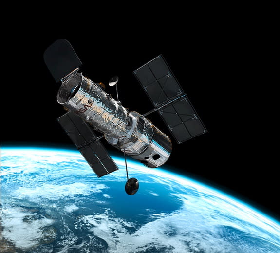 Illustration showing the NASA/ESA Hubble Space Telescope in its high orbit, 375 miles (600 kilometers) above Earth.