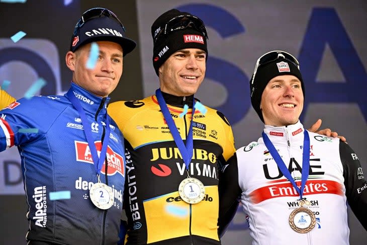 <span class="article__caption">What a podium!</span> (Photo: JASPER JACOBS/Belga/AFP via Getty Images)