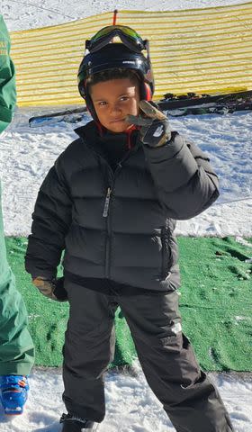 <p>Kim Kardashian Instagram</p> Saint West on his ski trip