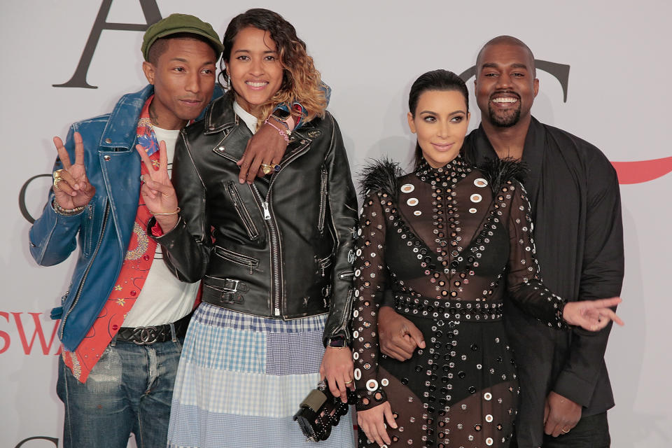 Pharrell Williams, Helen Lasichanh, Kim Kardashian West and Kanye West  attend the 2015 CFDA Fashion Awards