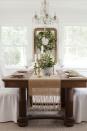 <p>Embrace a neutral holiday palette this year. Here, a neutral tablecloth and slipcovers lighten up the heavy oak dining-room set. A wreath is turned into a framed work of art by hanging it atop a mirror. </p><p><a class="link " href="https://www.amazon.com/ANQLRMD-Runners-90inches-Eco-Friendly-Farmhouse/dp/B09MYM9PV5/ref=sr_1_11?tag=syn-yahoo-20&ascsubtag=%5Bartid%7C10050.g.644%5Bsrc%7Cyahoo-us" rel="nofollow noopener" target="_blank" data-ylk="slk:Shop Now;elm:context_link;itc:0;sec:content-canvas">Shop Now</a></p>