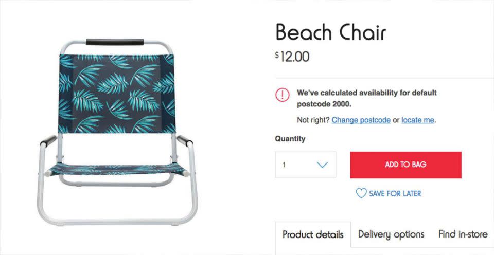 Looks like a great little beach chair. Unfortunately, there's just one catch... Source: Kmart Australia