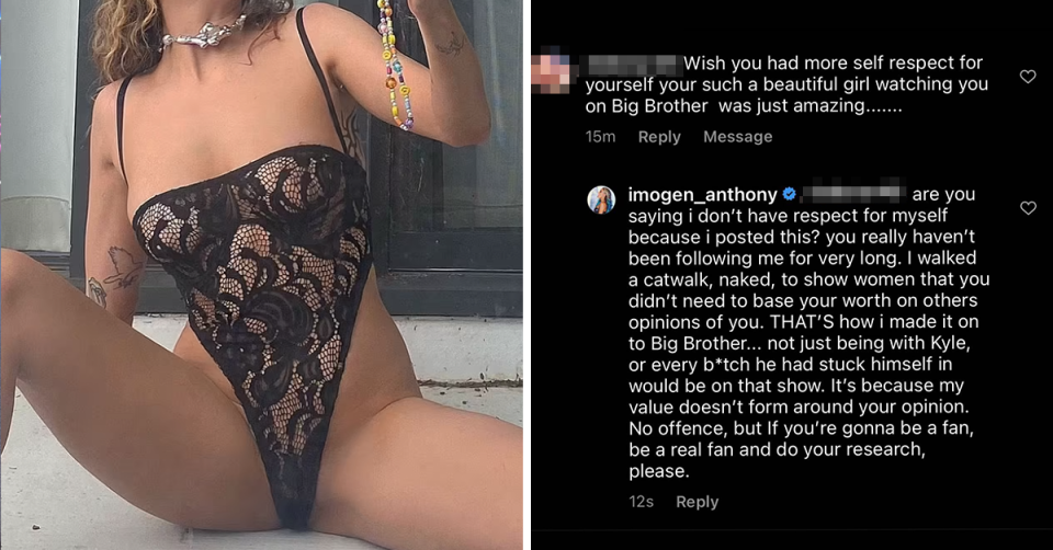 Imogen Anthony&#39;s mirror selfie and her Instagram comment.