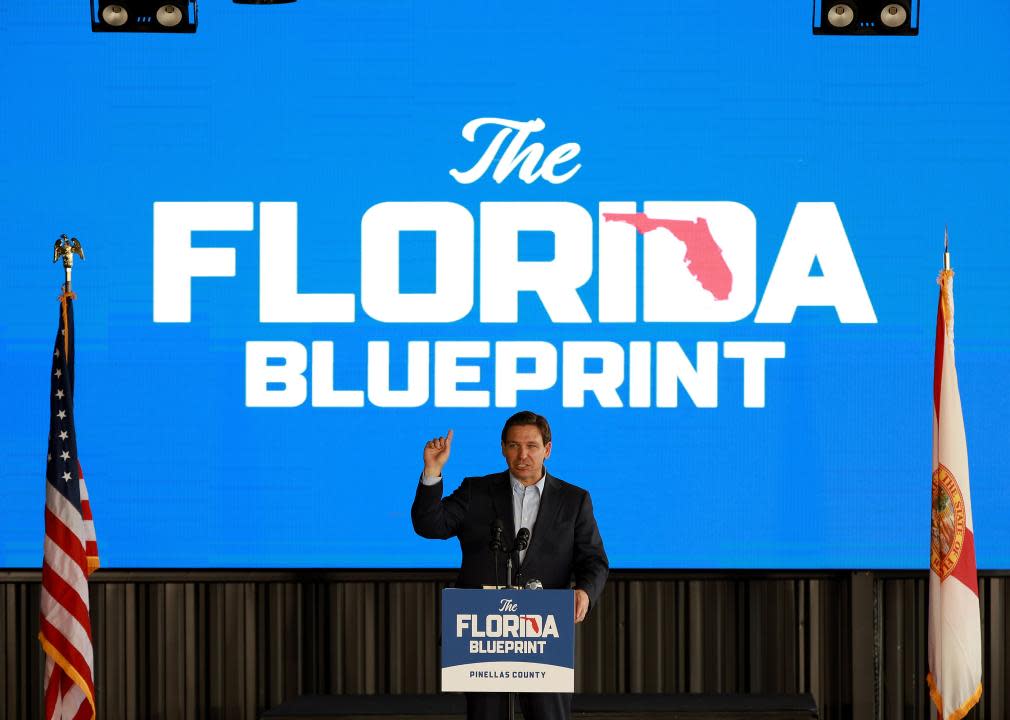 Ron DeSantis speaks during an event spotlighting his newly released book.