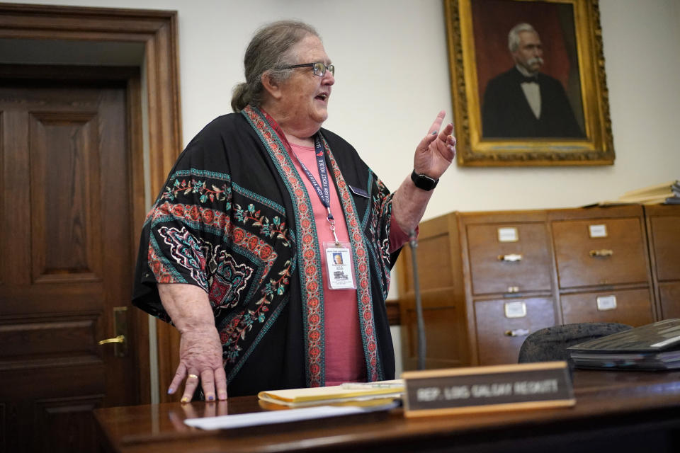 Rep. Lois Galgay Reckitt, D- South Portland, speaks Wednesday, June 21, 2023, at the State House in August, Maine. The feminist lawmaker has been pressing for an equal rights amendment for five decades. (AP Photo/Robert F. Bukaty)