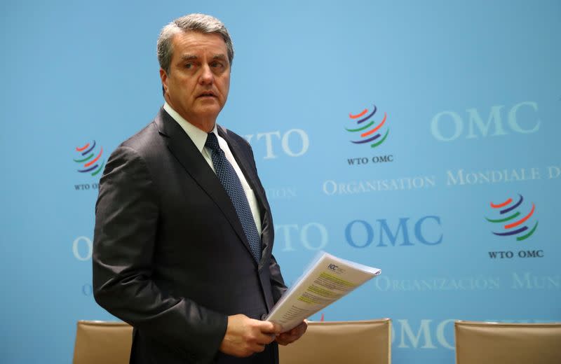 WTO Director-General Azevedo attends a news conference in Geneva