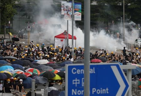 Protesters demonstrate against a proposed extradition bill in Hong Kong