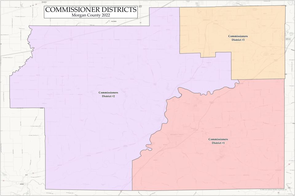 This map shows the districts that members of the Morgan County Board of Commissioners will represent.