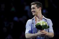 Figure Skating - ISU World Figure Skating Championships - Mens Free Skate Program - Boston, Massachusetts, United States - 01/04/16 - Gold medalist Javier Fernandez of Spain smiles on the medal stand. - REUTERS/Brian Snyder