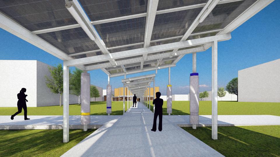 Rendering of TCC's solar-paneled covered walkways project.