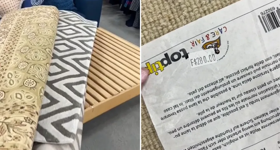 A $280 price tag on a rug from a Salvos store in Melbourne, as charity shops come under criticism for overcharging. 