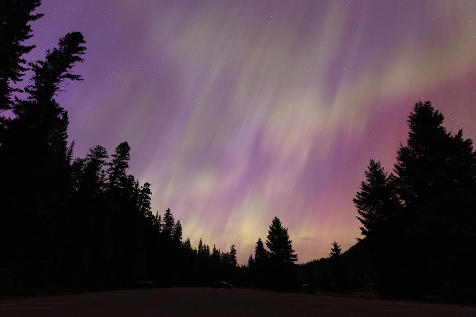 MANNING PARK, BRITISH COLUMBIA - MAY 11: Aurora borealis, commonly known as the northern lights is seen on May 11, 2024 in Manning Park, British Columbia, Canada. (Photo by Andrew Chin/Getty Images)