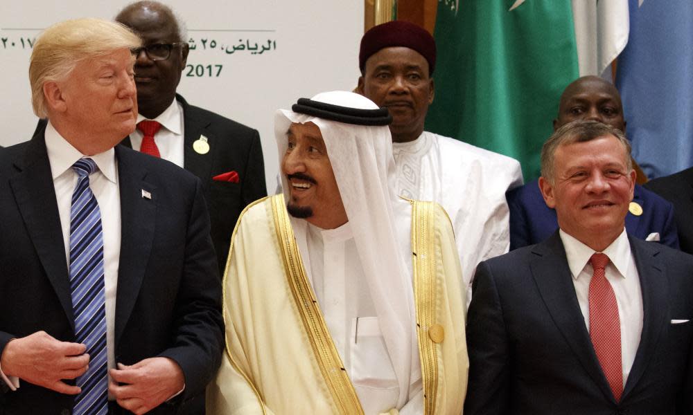 President Donald Trump with Saudi King Salman, centre, and Jordan’s King Abdullah II in Riyadh, Saudi Arabia.