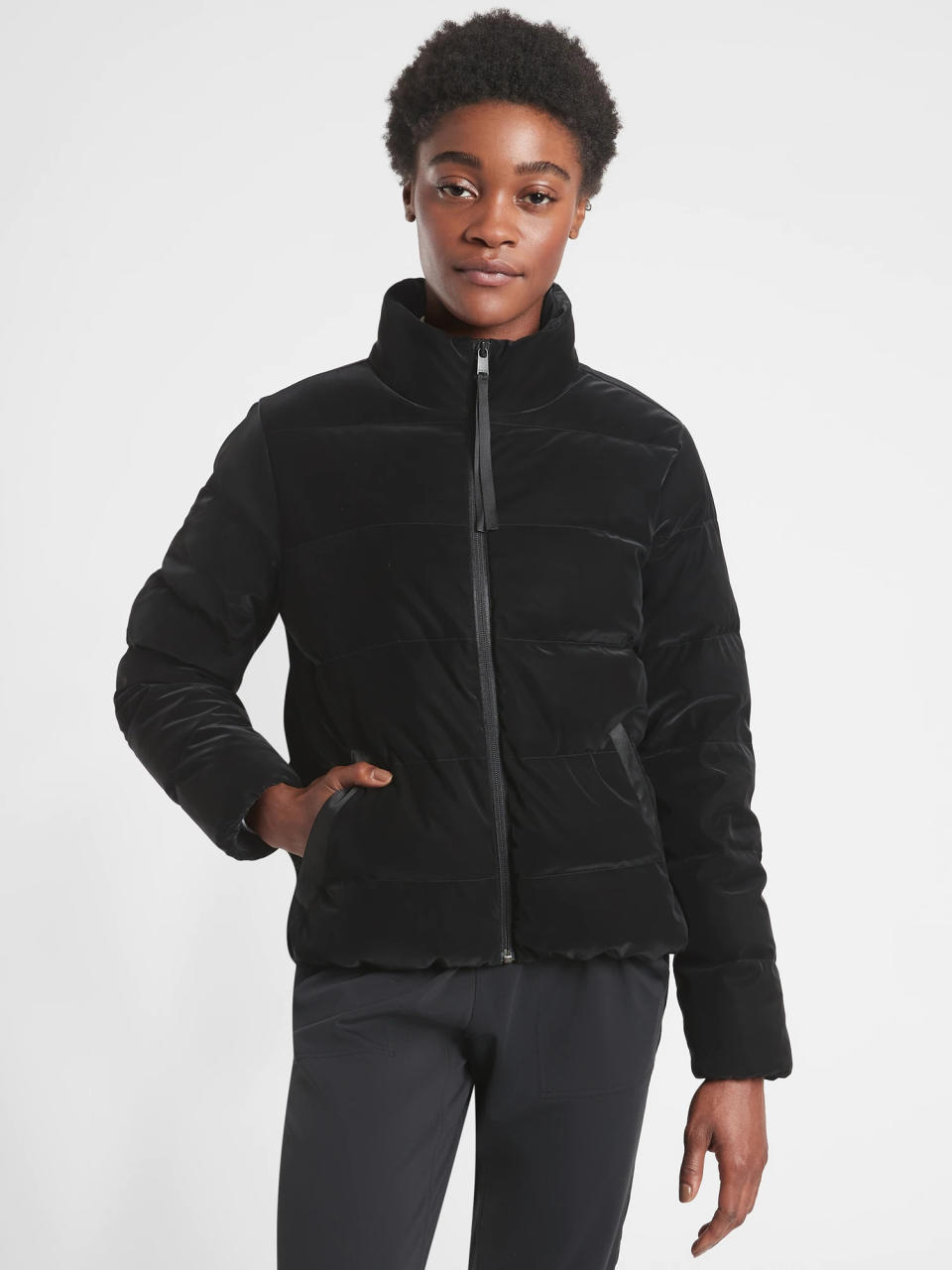 Venice Velvet Down Jacket. Image via Athleta.