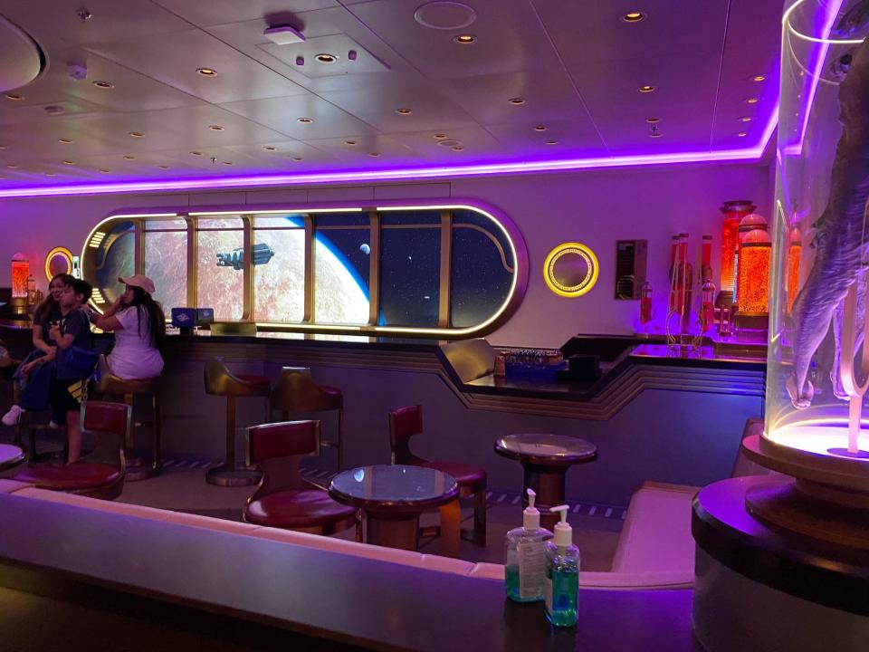Inside the "Star Wars:" Hyperspace Lounge onboard the Disney Wish.