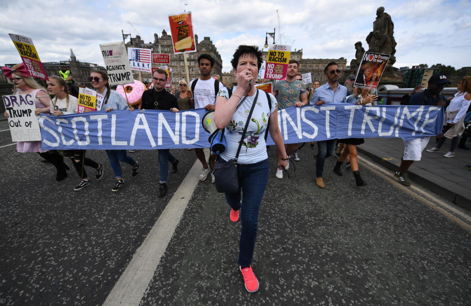 Thousands protest President Trump in Scotland